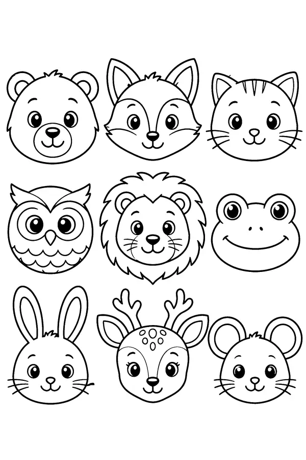 Dessin à colorier d’une grille de visages d’animaux