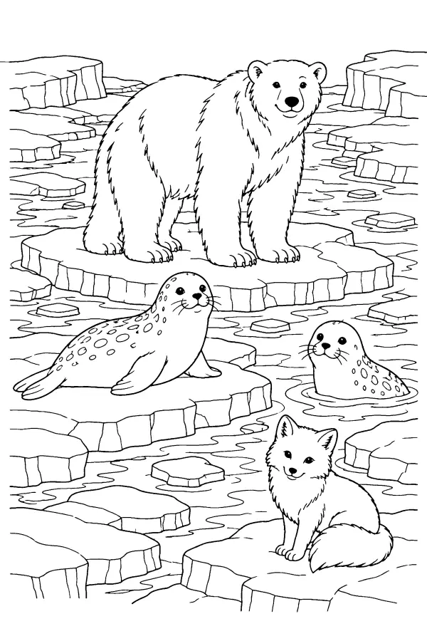 Coloriage d’animaux de l’Arctique sur la banquise