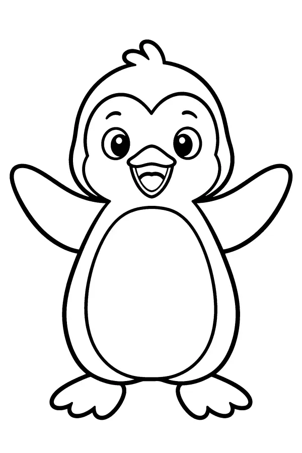 Coloriage facile d’un pingouin ailes ouvertes
