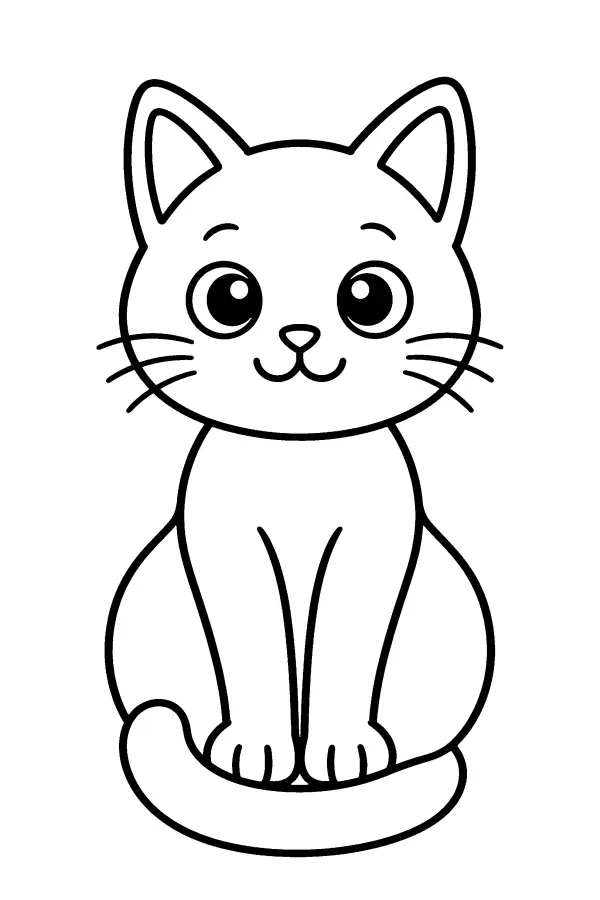 Dessin à colorier d’un chat assis queue enroulée