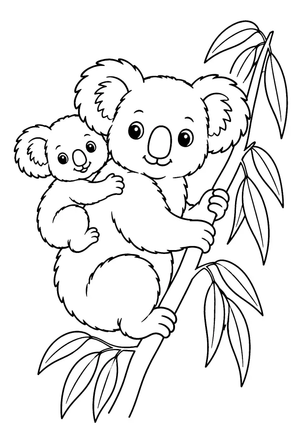 Coloriage d’une mère koala et de son petit