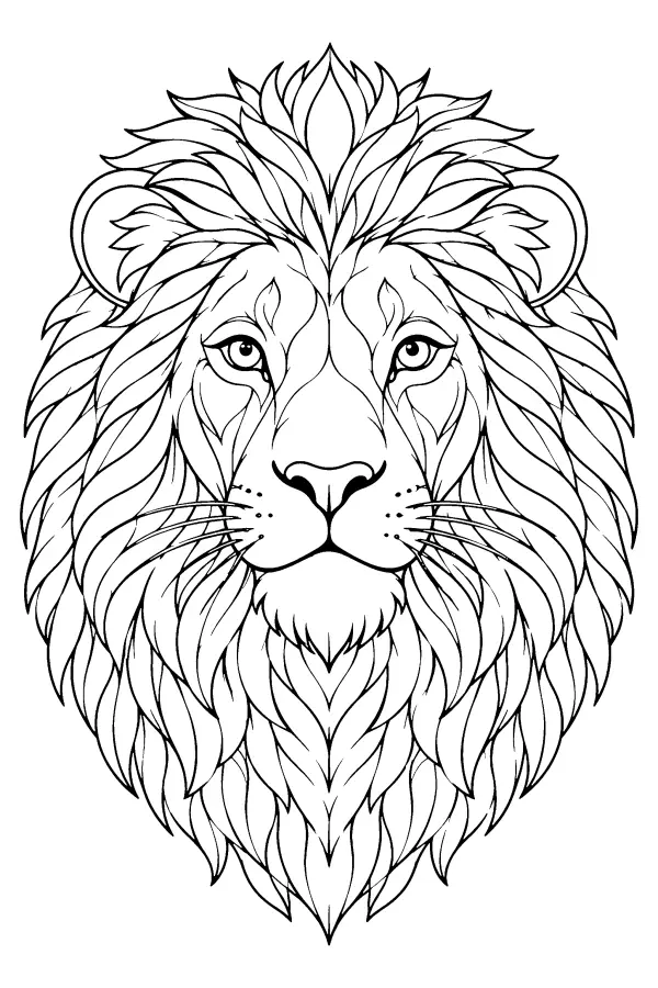 Coloriage détaillé d’un portrait de lion