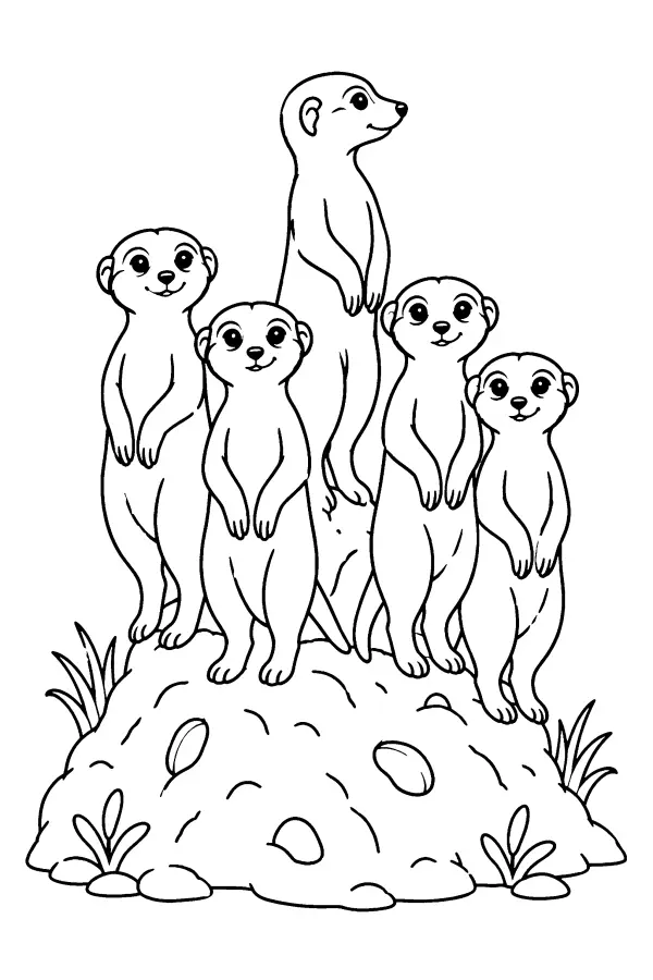 Coloriage de suricates sur une termitière