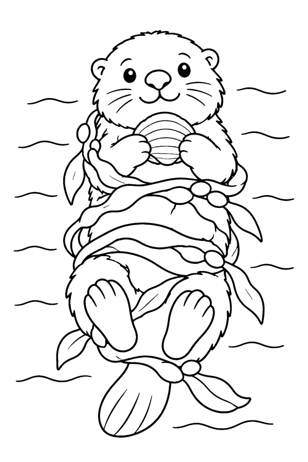 Dessin à colorier d’une loutre tenant une palourde