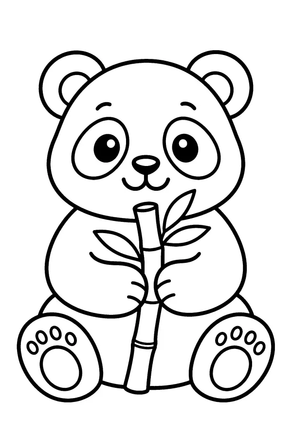 Coloriage facile d’un panda tenant du bambou