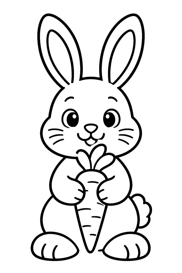 Coloriage facile d’un lapin tenant une carotte
