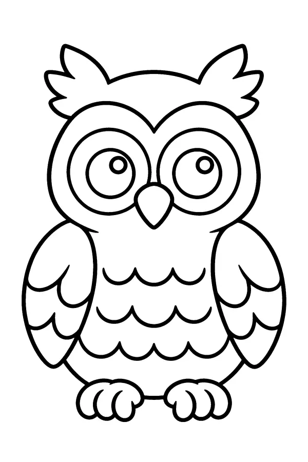 Coloriage d’un hibou aux yeux ronds vu de face