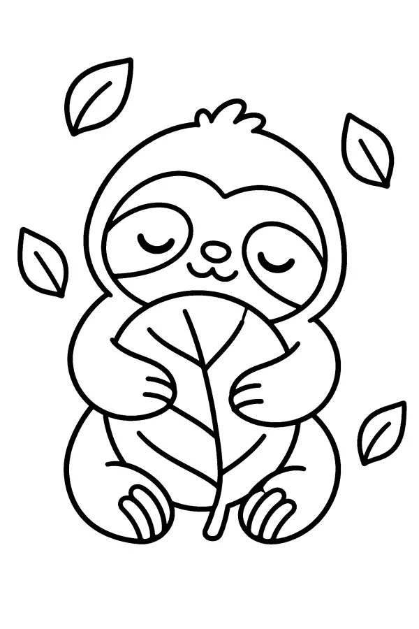 Coloriage facile d’un paresseux serrant une feuille