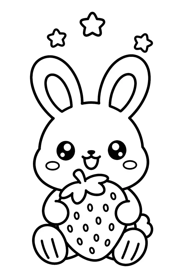Coloriage facile d’un lapin tenant une fraise