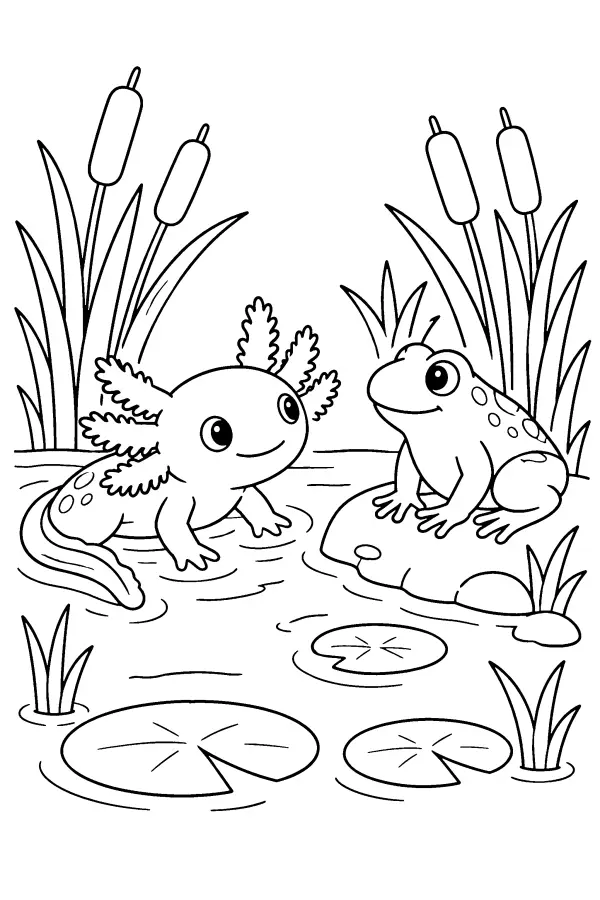 Axolotl And Frog Pond