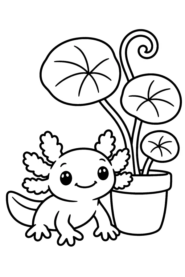 Axolotl And Potted Plant