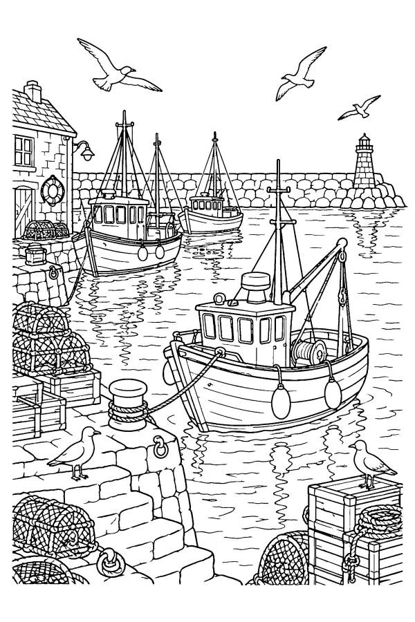 Harbor Boats And Gulls