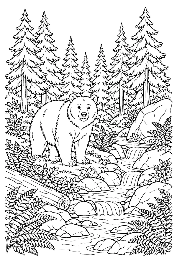 Bear In Forest Stream