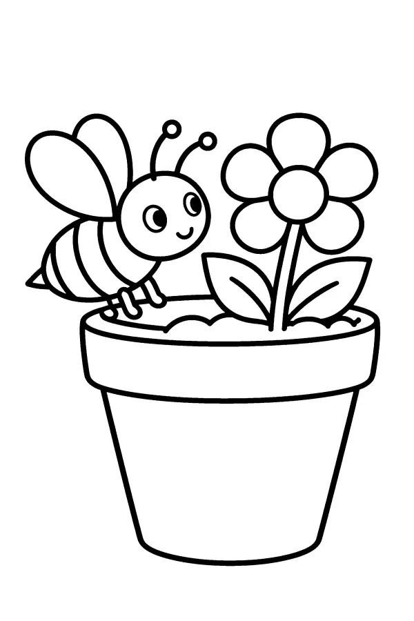 Bee By Flowerpot