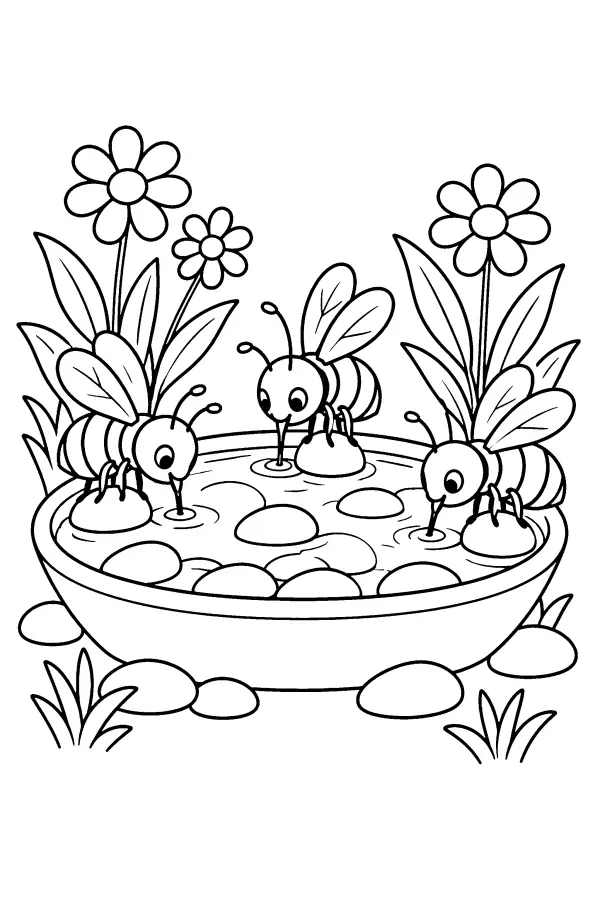 Bees At Water Dish