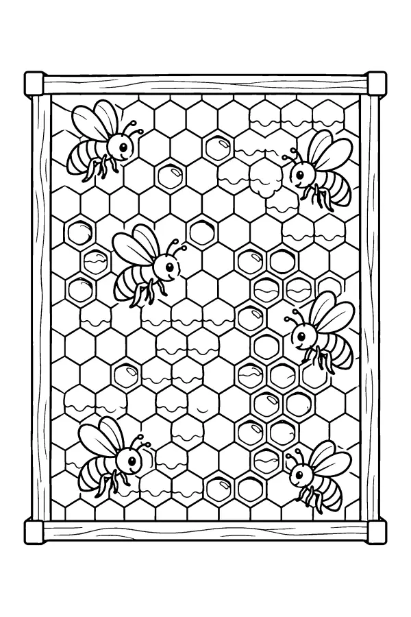 Bees On Honeycomb Frame