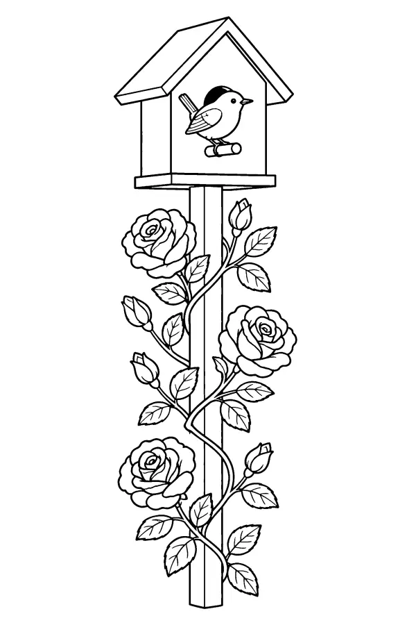 Birdhouse Rose Pole