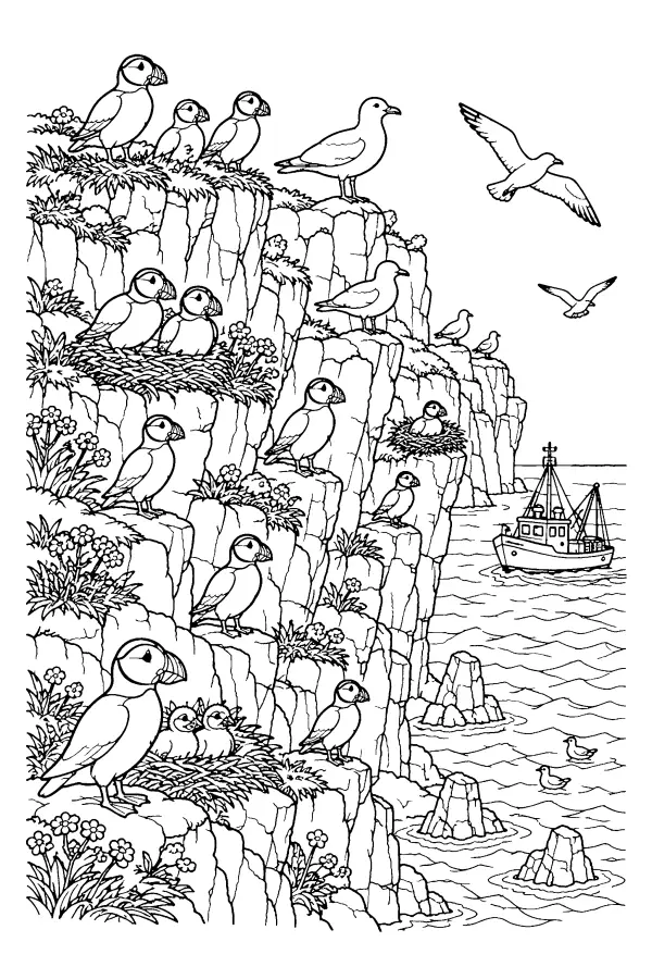 Puffins On The Cliff