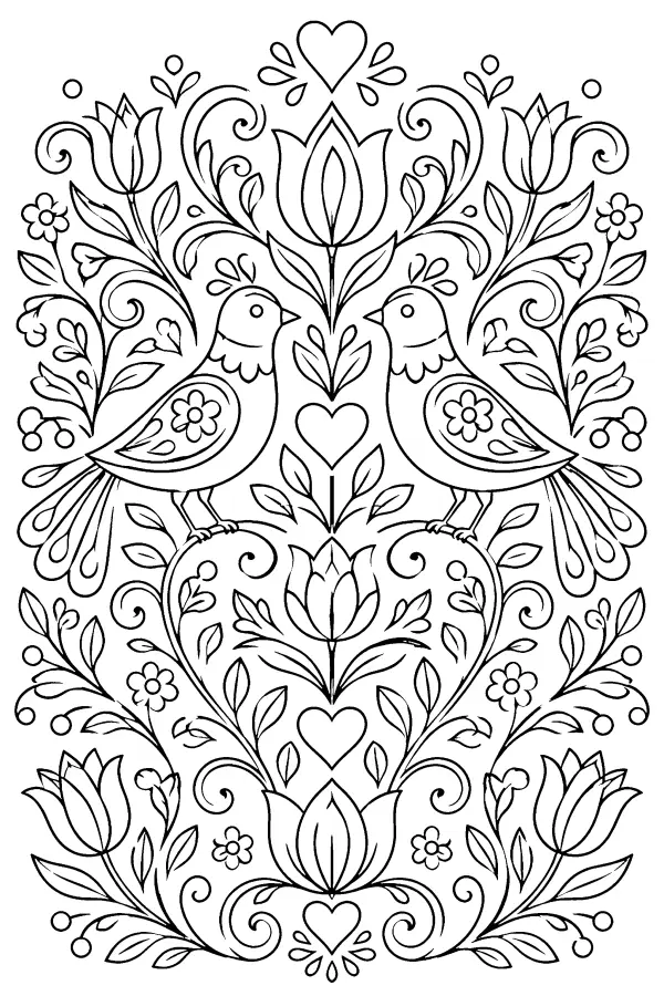 Symmetrical Tulip Birds