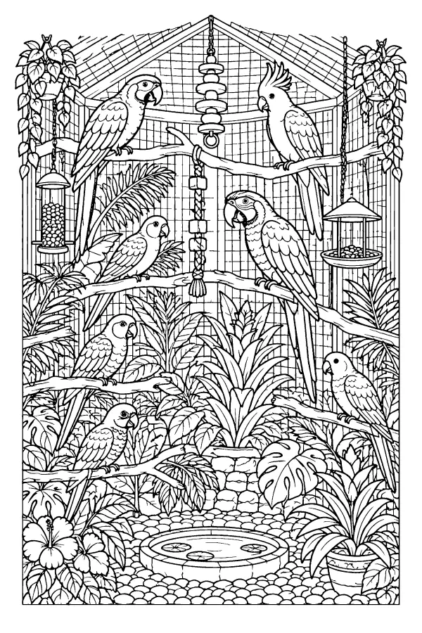 Tropical Aviary Scene
