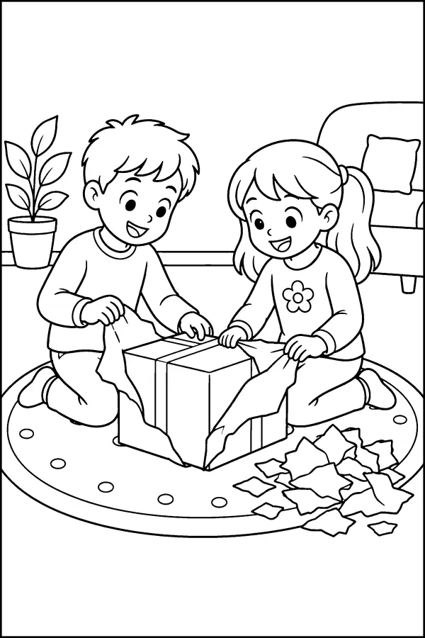 Children Opening Parcel