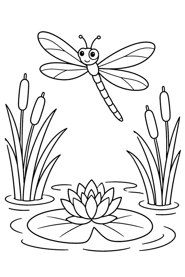 Dragonfly Over Lily Pond