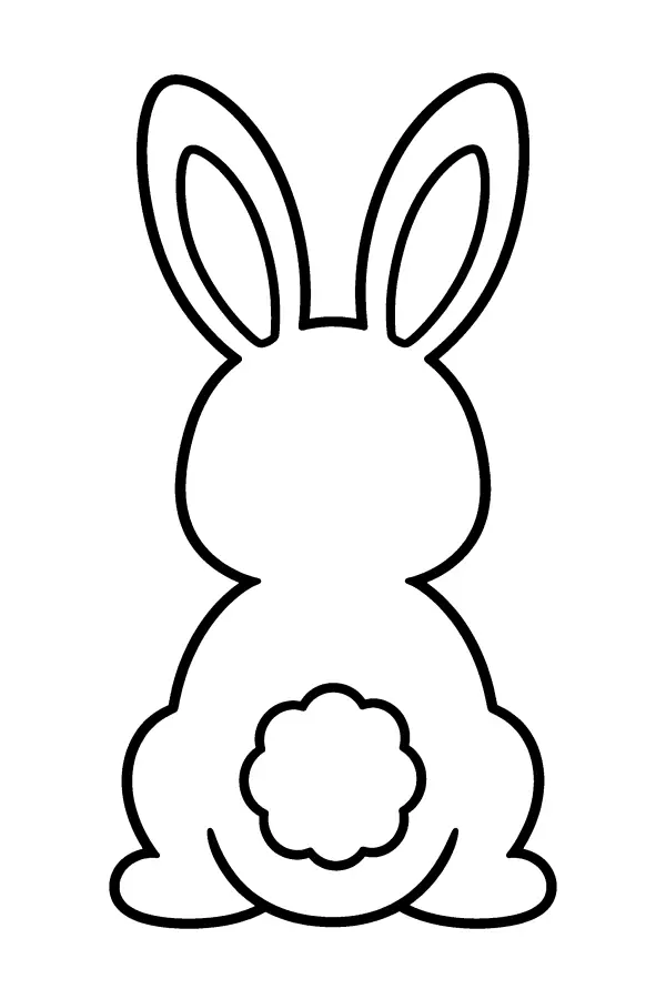 Dessin à colorier d’un lapin vu de dos, oreilles dressées