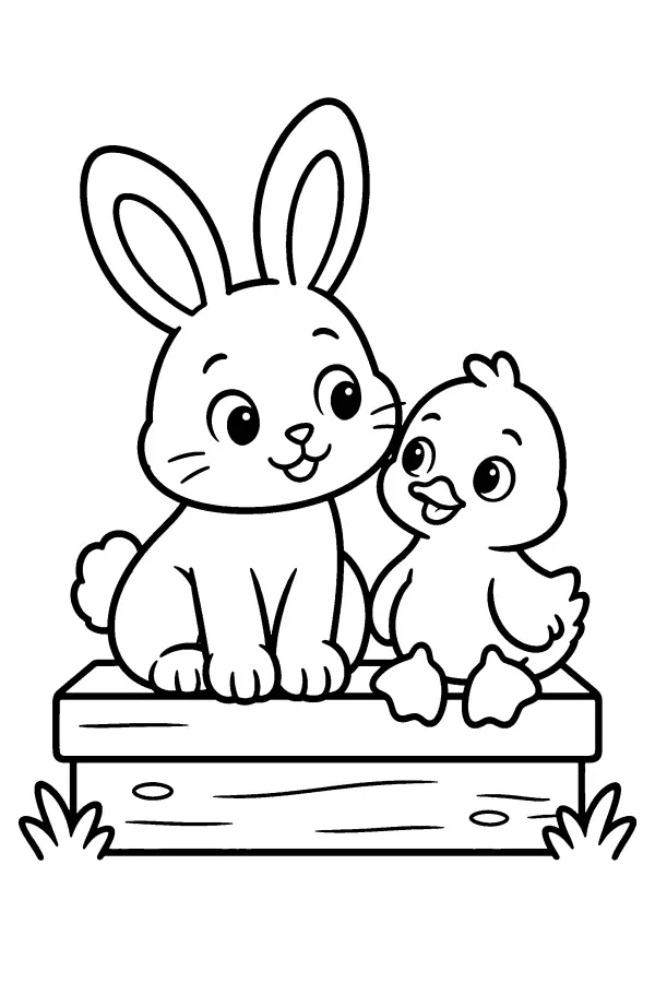 Dessin à colorier d’un lapin et d’un caneton