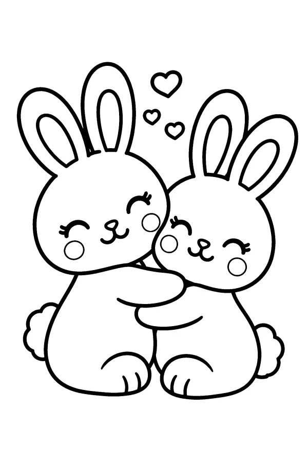 Dessin à colorier de deux lapins qui s’enlacent