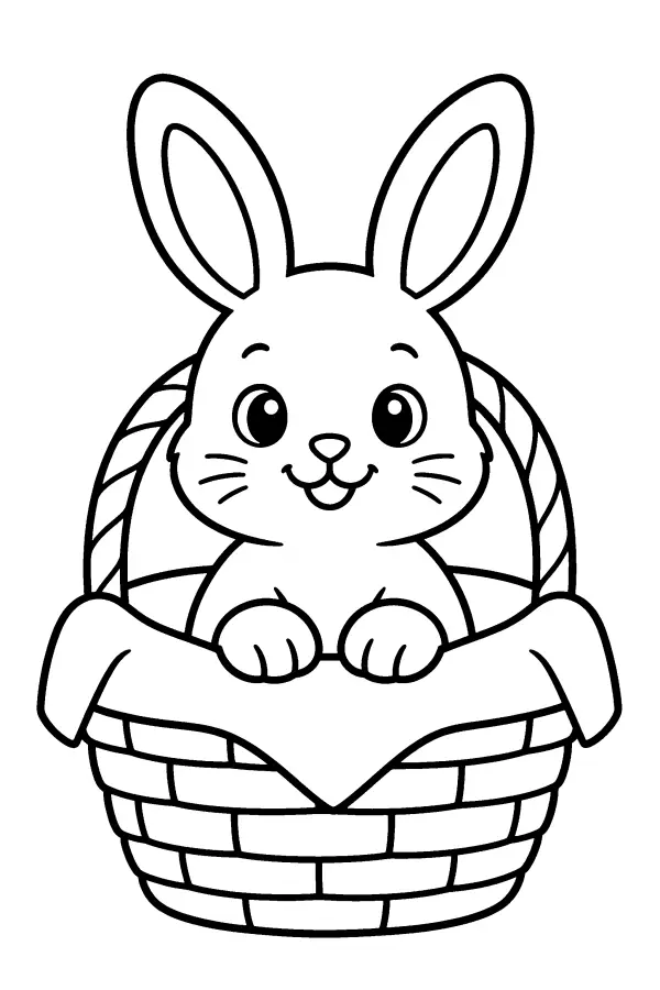 Coloriage facile d’un lapin dans un panier d’osier