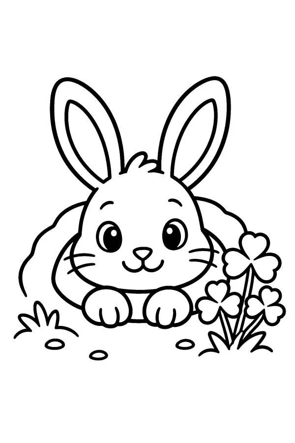 Coloriage d’un lapin à l’entrée de son terrier