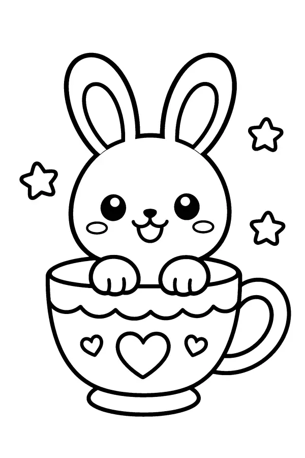 Coloriage facile d’un lapin dans une tasse