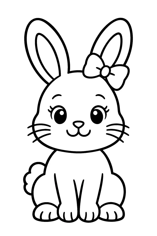 Coloriage facile d’un lapin avec un nœud sur l’oreille