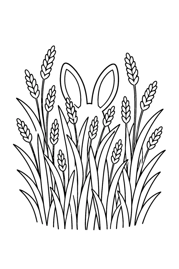 Coloriage d’un lapin caché dans l’herbe haute