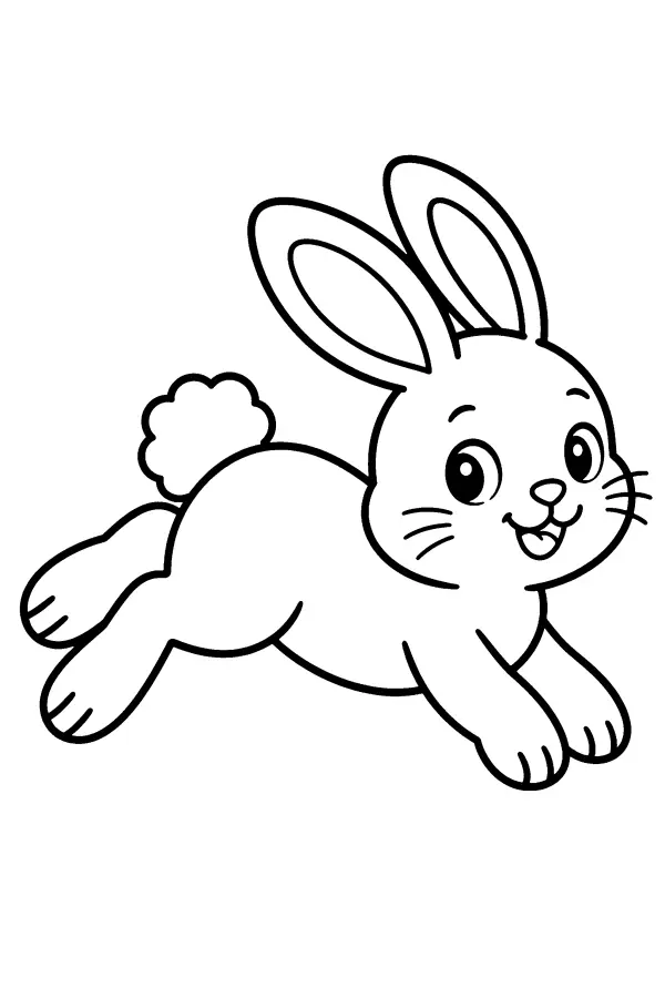 Coloriage d’un lapin qui bondit, pattes tendues