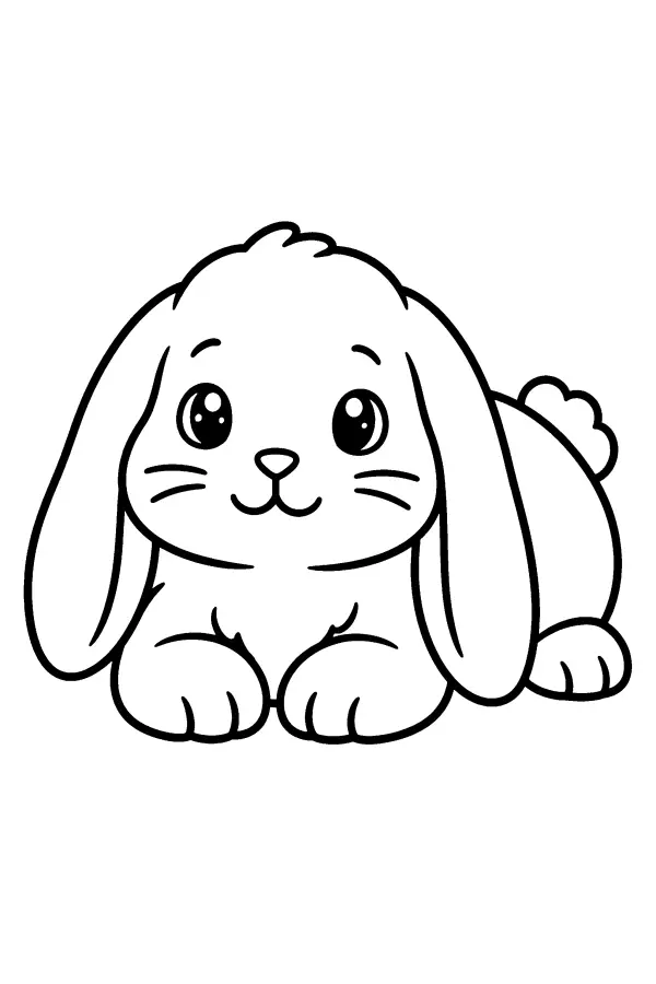 Coloriage facile d’un lapin bélier allongé