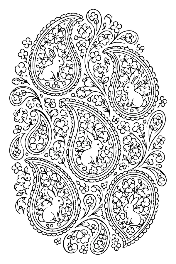 Dessin à colorier de lapins dans des motifs paisley