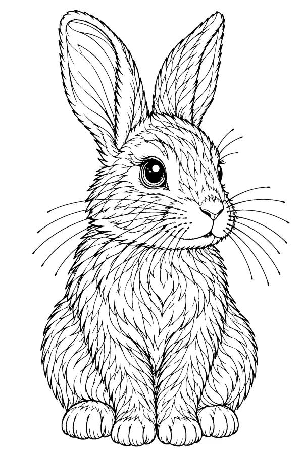 Coloriage détaillé d’un portrait de lapin