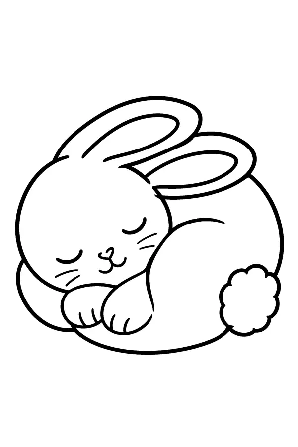 Dessin à colorier d’un lapereau endormi en boule