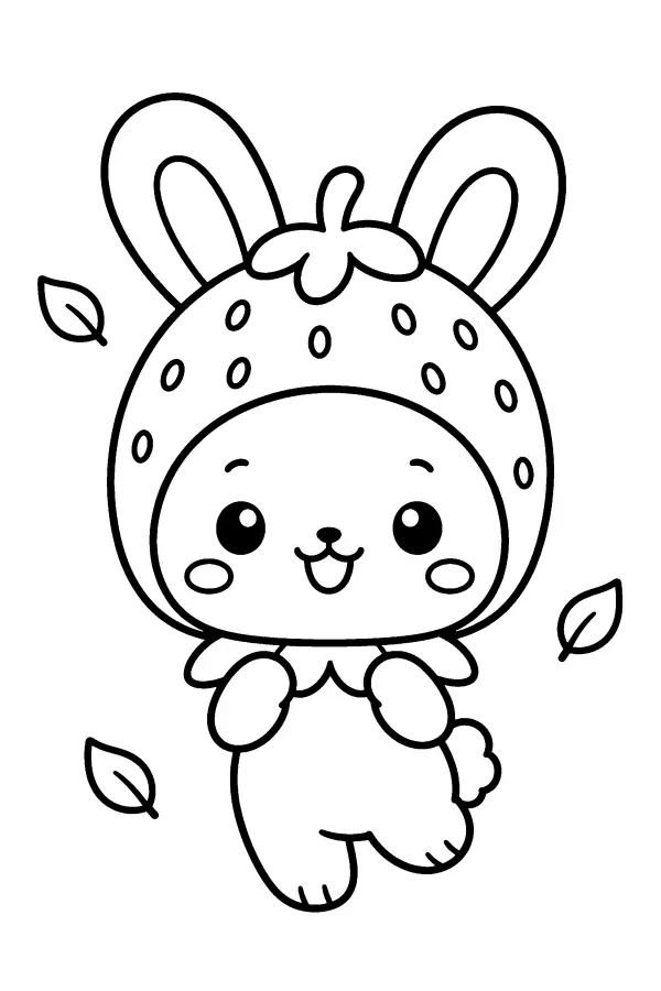 Coloriage d’un lapin au capuchon en forme de fraise