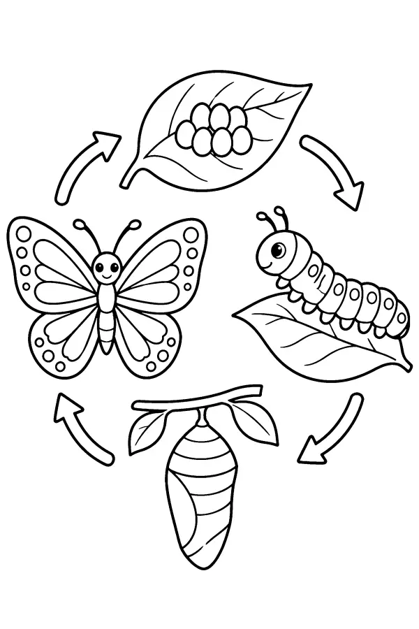 Dessin à colorier du cycle de vie du papillon