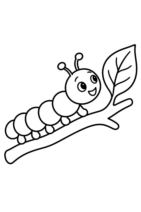 Coloriage d’une chenille rampant sur une branche