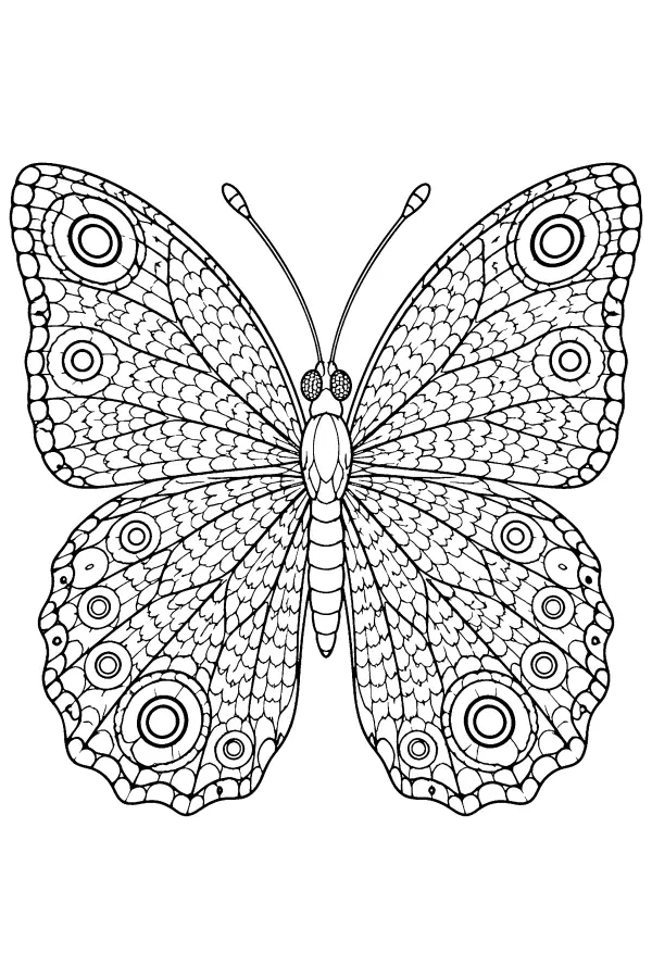 Coloriage détaillé d’un papillon aux ailes à motifs