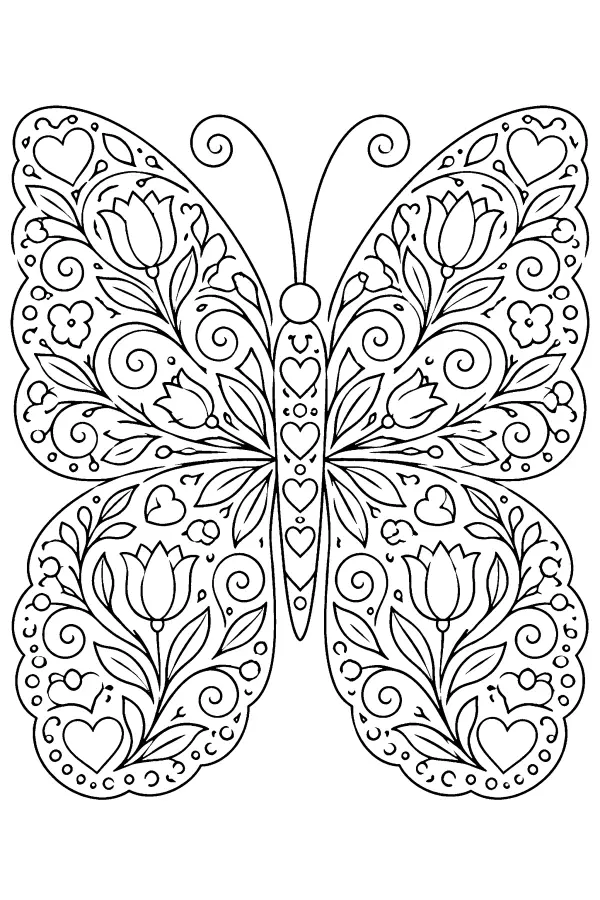 Dessin à colorier d’un papillon aux motifs d’art populaire