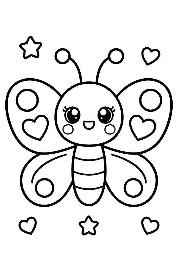 Coloriage facile d’un papillon aux ailes en forme de cœurs