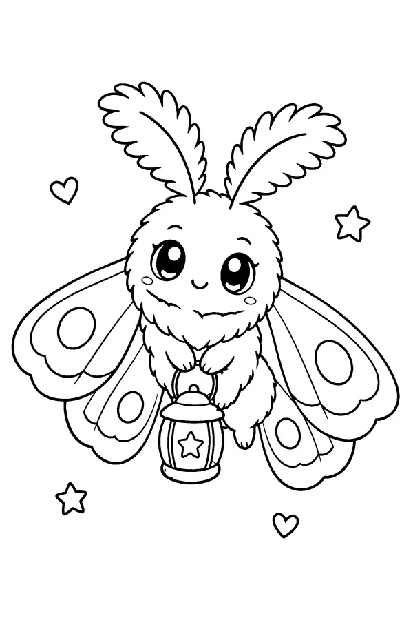 Coloriage d’un papillon de nuit tenant une lanterne