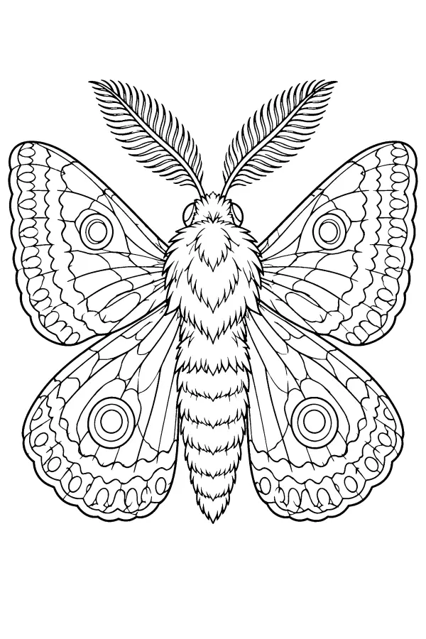 Coloriage détaillé d’un papillon de nuit aux ailes à motifs