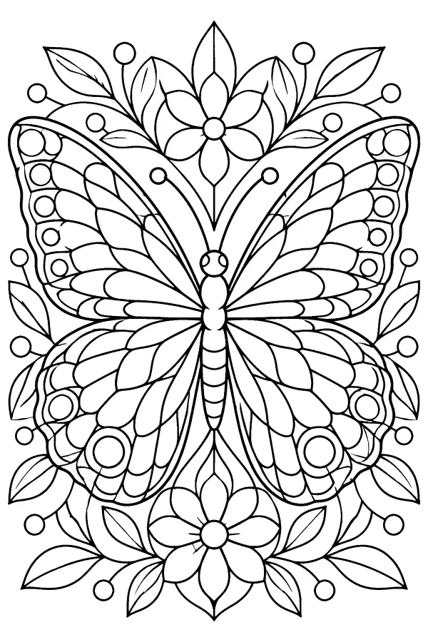 Coloriage détaillé d’un papillon en style vitrail