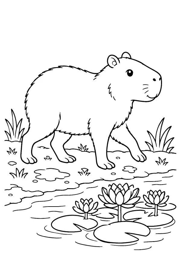Capybara By Lilies