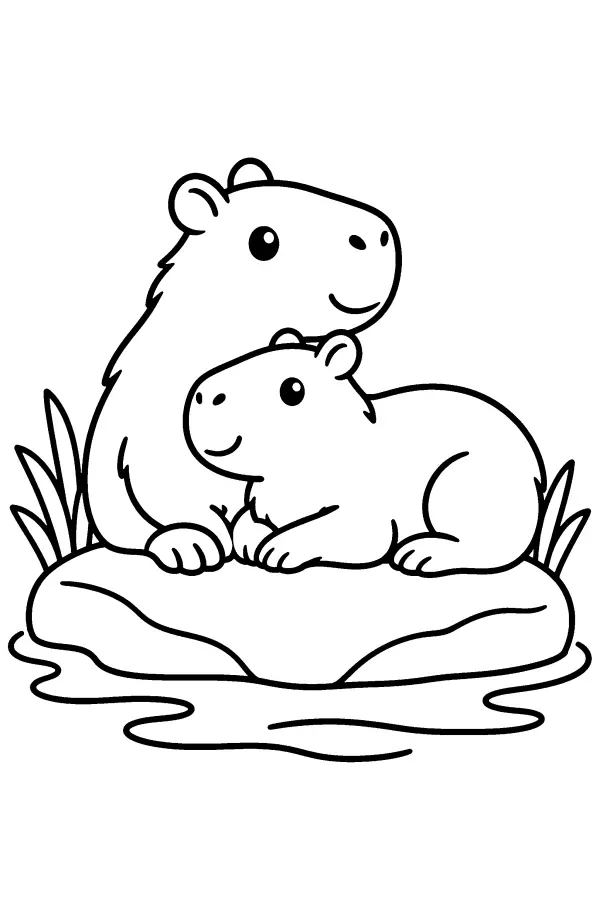 Capybaras By Water